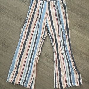 Indigo Rein Striped Elastic-Waist Pants in Blue, White & Red Accents